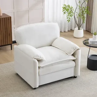 Einfaches Weißes Retro-einzelsofa Mit Doppelten Aufbewahrungstaschen An Der Seite, Geeignet Für Kleine Wohnzimmer, Balkone, Arbeitszimmer, Schlafzimmer Und Andere Räume