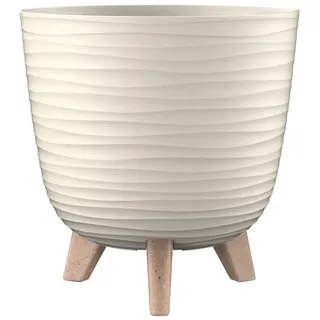 Engelland Blumentopf Pflanztopf mit Füßen (Vorteils-Set, 1 St., robuster PP-Kunststoff), Wellenoptik, rund, UV-resistent, Drainagesystem, direkte Bepflanzung beige Ø 20 cm x 20 cm x 21 cm
