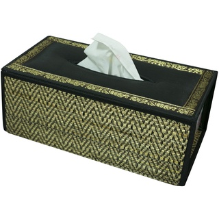 CCcollections Handgefertigte Schutzhülle für Taschentuchboxen aus Schilfrohr – umweltfreundliche Materialien (C Schwarz)