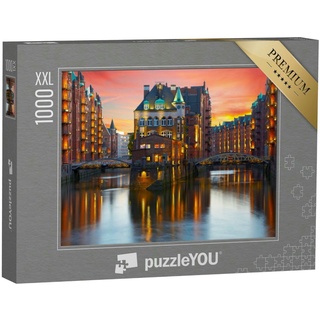 puzzleYOU Puzzle Alte Speicherstadt in Hamburg bei Nacht, 1000 Puzzleteile, puzzleYOU-Kollektionen Speicherstadt Hamburg