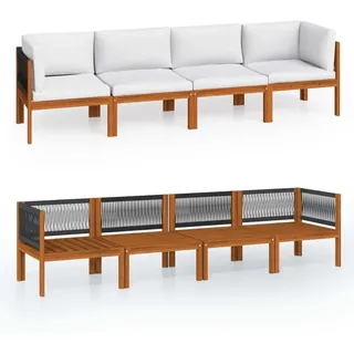 4-Sitzer-Gartensofa mit Kissen Holz Akazie & Seil - Creme/Bunt