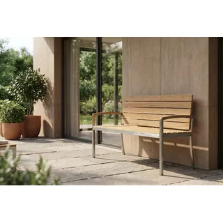 OUTFLEXX Gartenbank, Teakholz/Edelstahl, 2-Sitzer, 130x55x80cm, FSC®-zertifiziertes Produkt