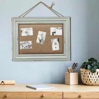 Sintosin Niedlich Korkwand Pinnwand mit Blau Holzrahmen 40x30 cm, Rustikales Ausführung Office Korktafel, Pinnwand Kork Klein Memo Board Leinen Deco, Pinboard füR Crafting