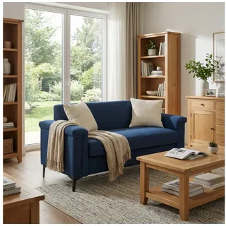 STILVORA Schlafsofa 2 Sitzer sofa Zweisitzer für Wohnzimmer, Schlafzimmer,Massivholzrahmen, Taschenfederkern mit Schaumstoff, Leinen-Bezug,ergonomische Sitztiefe blau
