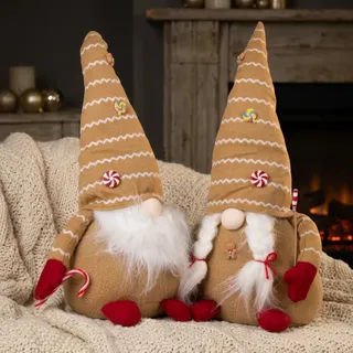 Wichtel Deko Figur groß 2 Stück Weihnachten Gnom sitzend 48 cm braun Lebkuchen