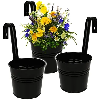 alles-meine.de GmbH 5 Stück Hänge - Blumentöpfe/Hängetöpfe/Pflanzschale - Metall - Ø 17 cm - schwarz RUND - Hängend/mit Haken & Halterung - Aufhängen - groß - mit Henkel..