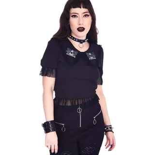Jawbreaker Crop-Top All Seeing Eye Mesh Netz Spitze Rüschen Gothic Goth Grufti schwarz M