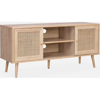 sweeek TV-Möbel mit Rattangeflecht 120 x 39 x 56,5 cm Braun Holz/MDF
