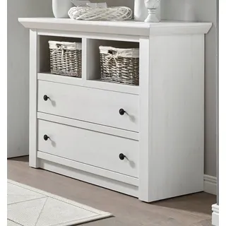 Furn.Design Kommode Hooge (Sideboard in Pinie weiß Landhaus, 105 x 90 cm), mit 2 großen Schubladen weiß