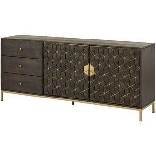 Schrank massiv Mangoholz Sideboard Kommode Eisen gold dunkel Vintage schwarz