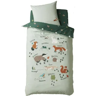 Vertbaudet Bettwäsche-Set,Tierforscher, Bio-Baumwolle grün 140X200 - Kissen 63X63