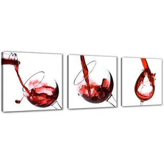 Visario Leinwandbild 150x50 cm 4219 Wein Küche Motiv Rot Weiß - Wandbild XXL fertig aufgespannt auf Holzrahmen - Moderne Wanddekoration Weinglas Stillleben für Esszimmer Wohnzimmer Küchenbild