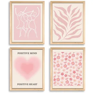 PRESSINART 4Pcs 4 Styles Rosa Matisse Poster Hellrosa Wandkunst Set 8x10 Zoll Ungerahmt Minimalistische Linienzeichnung Pflanzen Florales Klassische Dekoration Ästhetische Kunstwerke Poster Für