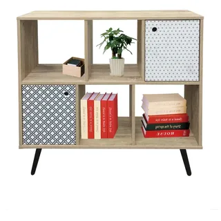 Möbilia Sideboard | 4 offene Fächer,2 Türen | B98,5xL29xH87cm | MDF white wash / blau, weiß |25020096