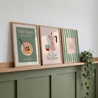JORCEDI 3er Poster Set,Vintage Küchenbilder,Küche Wandbilder Kunstdruck,Kaffee,Pasta,Küche Aesthetic Deko,für Esszimmer, Küche & Wohnzimmer, Ohne Rahmen (50x70cm,B)