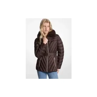 MK Komprimierbare Daunenjacke aus Nylon mit Kunstpelzbesatz - Braun - Michael Kors - XS
