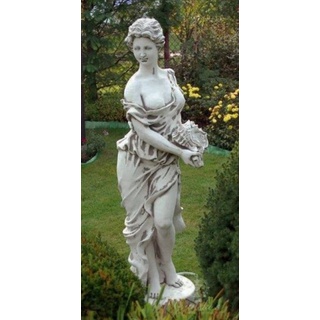 Casa Padrino Skulptur Jugendstil Garten Deko Skulptur Frau mit Muschel Grau 44 x 44 x H. 138 cm - Elegante Garten Deko Stein Figur - Barock & Jugendstil Garten Deko Accessoires