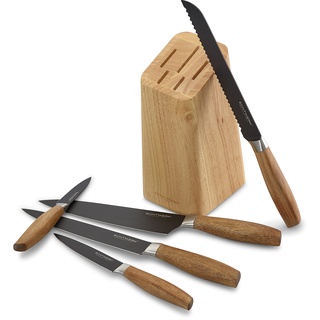 Echtwerk Küchenmesser Set aus hochwertigem Stahl, 6-teiliges Messerset mit Holzblock aus Pakkaholz, Küchenmesser-Set, Spezialstahl, Extrem scharf, Black-Edition