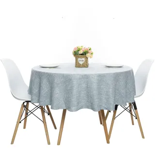 Rund Tischdecke aus Leinenstruktur, einfarbig, Baumwolle-Leinen, strapazierfähiger Stoff, Tischdecke für Esszimmer, Landhaus, Küche, Tischdekoration (160 cm, Hellblau)