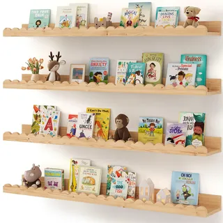 Shario Bücherregale für Kinderzimmer, Holz, schwebende Regale für Wandkinder, gewellte Regale, Wandbücherregale für Schlafzimmer, Kinderzimmer, Babyzimmer, Kinderzimmer-Dekoration (Holz, 91,4 cm)