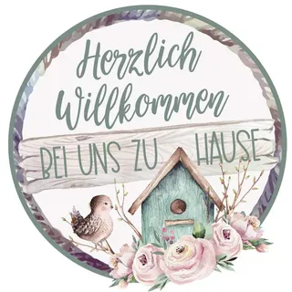 GRAZDesign Wandtattoo Flur Willkommen bei uns Zuhause, Rundes Sticker mit Blumen, Eingang & Flur Deko, Wandsticker Wohnzimmer, rund / 30x30cm