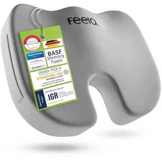 feela.® Orthopädisches Sitzkissen [3 Härtegrade] TESTSIEGER – Ergonomisches Sitzkissen für Bürostuhl & Auto – Schmerzlindernd, Steißbein entlastend, Sitzkomfort & Durchblutung fördernd (Hart)