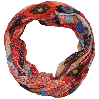 beybey® Retro Damen Seide Loop Schal wahnsinnig schön und sehr fein Seidenschal Kreis-Muster (orange blau) - ca. 150 cm x 40cm