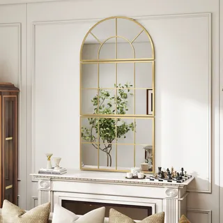 Bogenförmiger Wandspiegel, Fensterförmiger Wandspiegel, 3-teiliges Set, Metallrahmen, 76 X 150 Cm, Gold
