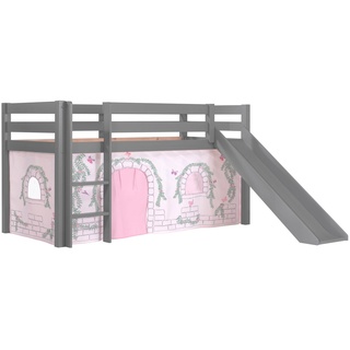 Hochbett VIPACK "Pino" Hochbetten Gr. Mit Rutsche-ohne Betttunnel, Liegefläche B/L: 90 cm x 200 cm, kein Härtegrad, ohne Matratze, grau (grau lackiert, birdy) Kinder Hochbetten Massivholz, Textil-Set "Birdy", wahlweise mit Rutsche und Bett-Tunnel