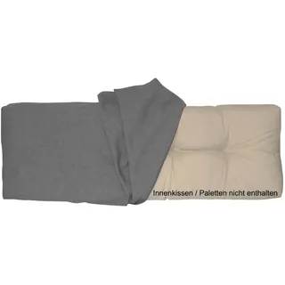 LILENO HOME Palettenkissen Bezug Grau - Ersatzbezug für Rückenkissen 120 x 40 x 16-20 cm - Polster Bezug für Europaletten - Palettenkissen Outdoor Hülle für Palettenmöbel