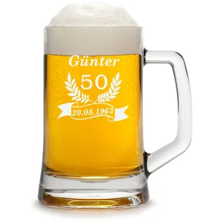 polar-effekt Bierkrug 0,3l Personalisiert mit Gravur Bierglas mit Name Bierseidel Geschenk zum Geburtstag Motiv Jubiläum 50 Geburtstagsgeschenk für Männer Geschenkideen für Papa