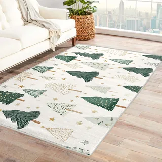 Generisch Wald Teppich Kinderzimmer - Teppich Wohnzimmer Schlafzimmer Baum Weihnachten, Kleiner Teppich Stern, Weich Kurzflor & Waschbar & rutschfest Fussmatte Innen, Kinderteppich 80x150 cm
