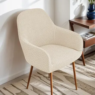 Highdi Stretch Stuhlhussen Stuhlbezug mit Armlehne, Einfarbiger Dicker Jacquard Esszimmerstuhlbezug Sesselbezug für Bürostühle Esszimmerstühle Schminktisch Stuhl Küchenstühle (Beige,2er Set)