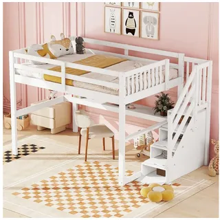 STILVORA Hochbett 140x200 mit stauraum,Kinderbett mit Schreibtisch,ohne matrartze,weiß (Hochbett Kinderhochbett mit Stauraumschubladen, Schreibtisch., mit Stauraumschubladen und Unterbettschreibtisch) mit Matratze