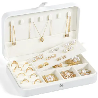 Schmuckkästchen,PU-Leder Schmuckaufbewahrung,Schmuckkasten klein,Schmuckschatulle für Damen Mädchen,Schmuckbox für Ringe Ohrringe Armbänder,Damen Frauen Geschenk(Weiß)