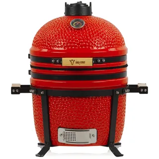 BBQ-Toro Kamado Grill Holzkohlegrill Shiro Ø 39 cm | Rot | Mini Holzkohlegrill mit Thermometer & Holzgriffen | Keramikgrill rund | Ceramic Grill Ei, Smoker, BBQ Grillofen, Kamado BBQ