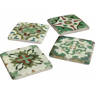 Loberon Untersetzer 4er Set Angeot, handbemalt, orientalisches Flair, unterschiedliche Designs, rutschfeste Unterseite, Küchenutensilien, Tischaccessoires, Polyresin, Kork, bunt