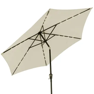 Kingsleeve Sonnenschirm 270 cm mit LED Beleuchtung UV Schutz 80+ Schutzhülle Solar Neigbar Kurbel Beige