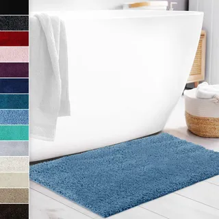Floordirekt Badematte Sky Soft | Eckig & Rund | Badezimmerteppich | Extra flauschig | rutschfest & Schnell trocknend | Viele Farben & Größen (60 x 100 cm, Hellblau)