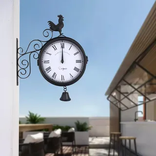 Owneed Bahnhofsuhr doppelseitig, zweiseitige Wanduhr Vintage Nostalgie Wanduhrs Outdoor Garten Uhr 30x37cm - Elegante Vintage-Wanduhr für Wohnzimmer, Schlafzimmer & Küche