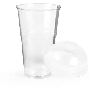 Inoverse 50 Stück Smoothie Becher to Go 500 ml, Dessertbecher, Plastikbecher für Eiskaffee, Cocktail, Bubble Tea mit Domdeckel mit Loch