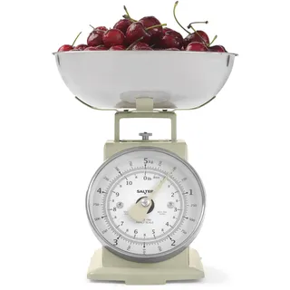 Salter Timeless mechanische Küchenwaage, 5 kg Analoganzeige, Creme | Abnehmbare 1-L-Schüssel, spülmaschinengeeignet, 25-g-Teilung, ohne Batterien, 22 cm hoch, großes, klares Zifferblatt