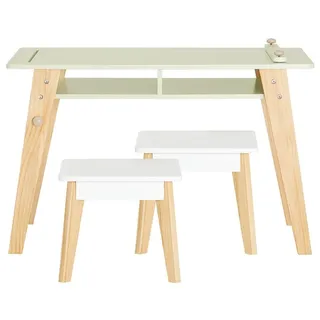 SoBuy Kindertisch mit 2 Hockern 80 x 48 x 51 cm Kiefer grün weiß