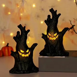 Halloween Deko Geister Baumstumpf mit LED Licht 2 Stück Halloween Geister Baum