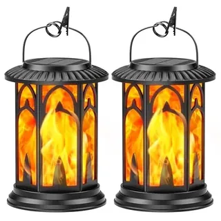 Solarlaterne Hängend 2 Stück Flammen Effekt Außen Deko