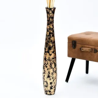 Leewadee Hohe Bodenvase 65 cm aus Mangoholz in gold - Gold/Schwarz