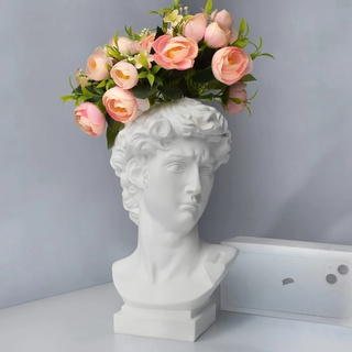 Griechische Statue, Hosrnovo 25,4 cm große Davidkopf-Vase, Übertopf für Garten und Haus, römischer Stil, Vintage, weiße Blumen, Schale, kreatives Einweihungsgeschenk