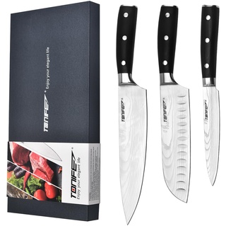 TONIFE Küchenmessersets Kochmesser Set Hochkohlenstoff Edelstahl Chefsmesser + Santoku Messer + Kleines mutiges Messer