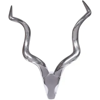 FineBuy Deko Hirschgeweih Aluminium Silber, Wanddeko Landhausstil | Hirschkopf aus Metall mit 2 Hörnern, Wandskulptur handgefertigtes Unikat, Wanddekoration für Wohnzimmer und Flur