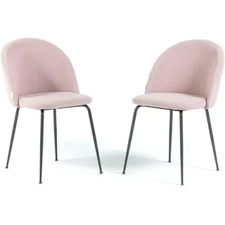 RATTATAN Set aus 2 Innenstühlen aus Cordsamt mit Metallbeinen, gepolstert, ideal für Küche, Esszimmer, Bar oder Restaurant – Sara – Rosa/Dunkelgrau